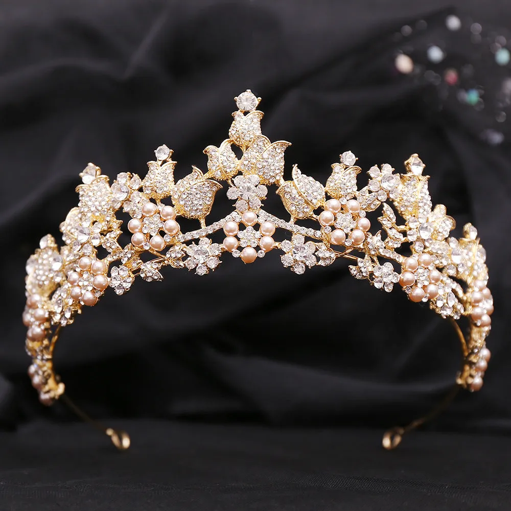 American bridal floral pearl crystal headband wedding dress accessories new bridal crown headpiece