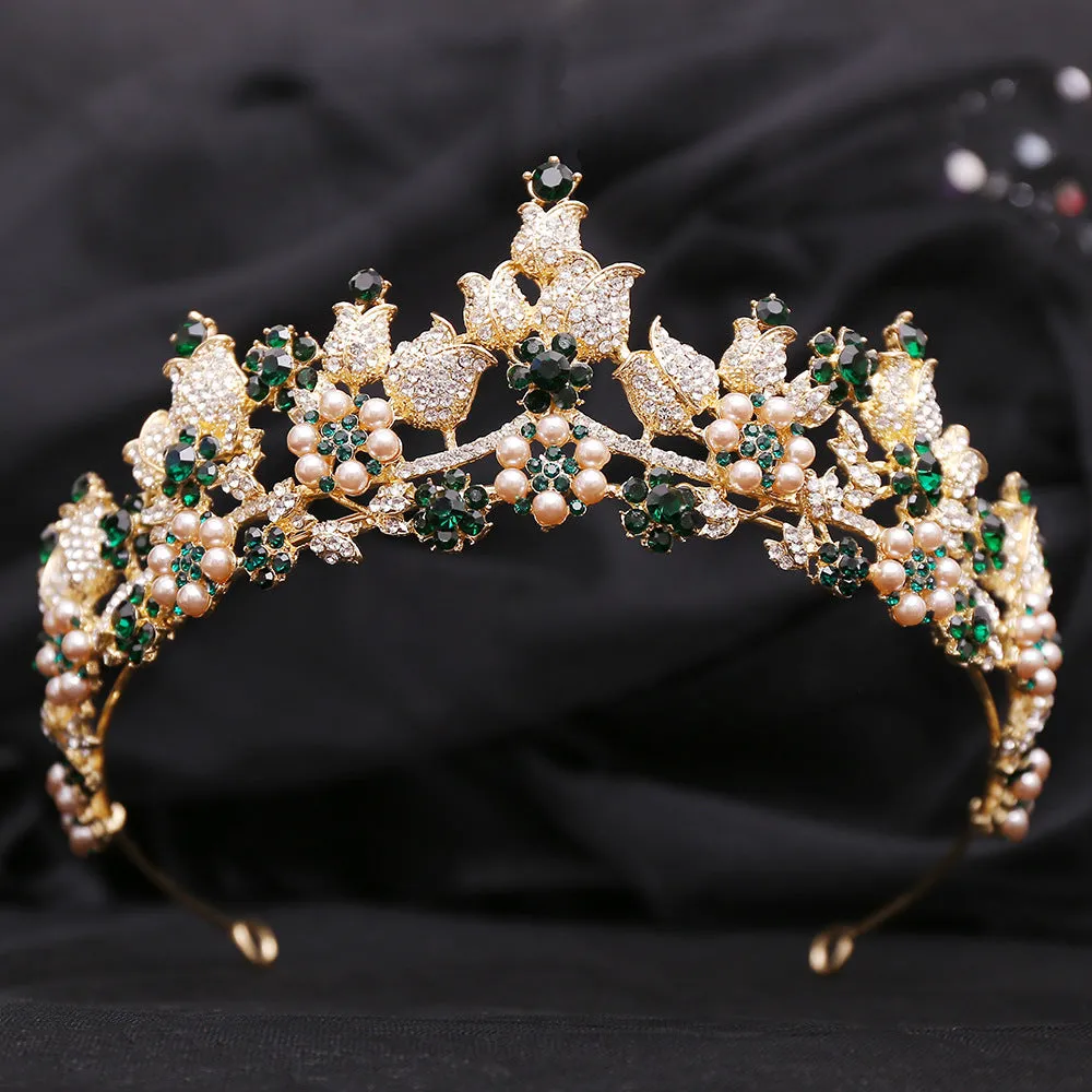 American bridal floral pearl crystal headband wedding dress accessories new bridal crown headpiece