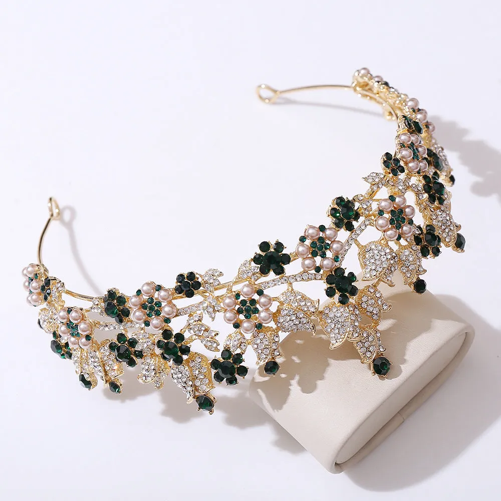 American bridal floral pearl crystal headband wedding dress accessories new bridal crown headpiece