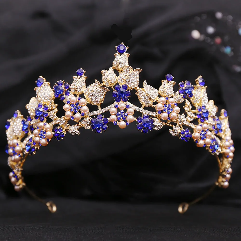 American bridal floral pearl crystal headband wedding dress accessories new bridal crown headpiece