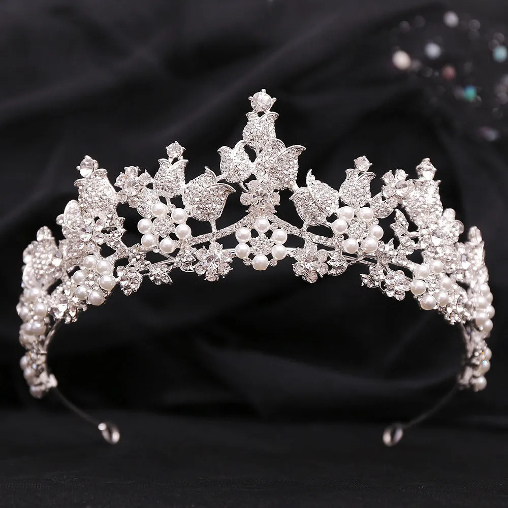 American bridal floral pearl crystal headband wedding dress accessories new bridal crown headpiece