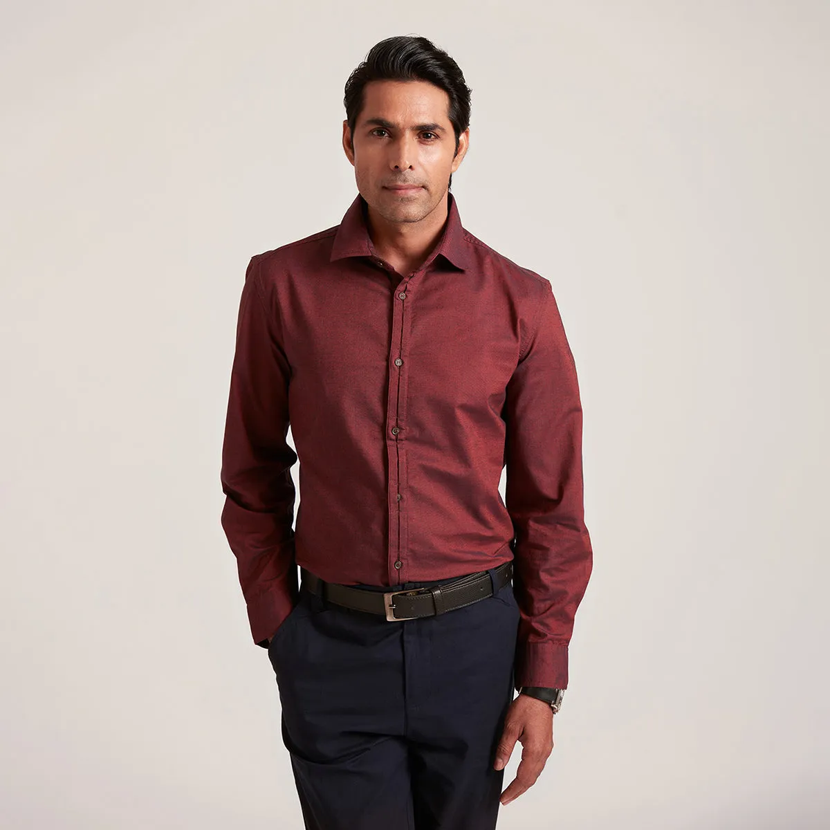 B77 Stylish Maroon Organic Cotton Men's Shirt