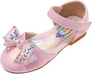 Baby Girls Dress Dance Shoes Bow Glitter Sequins Ankle 𝗟ow Heel Sandals Closed Toe Strap Toddler Kids Loafers