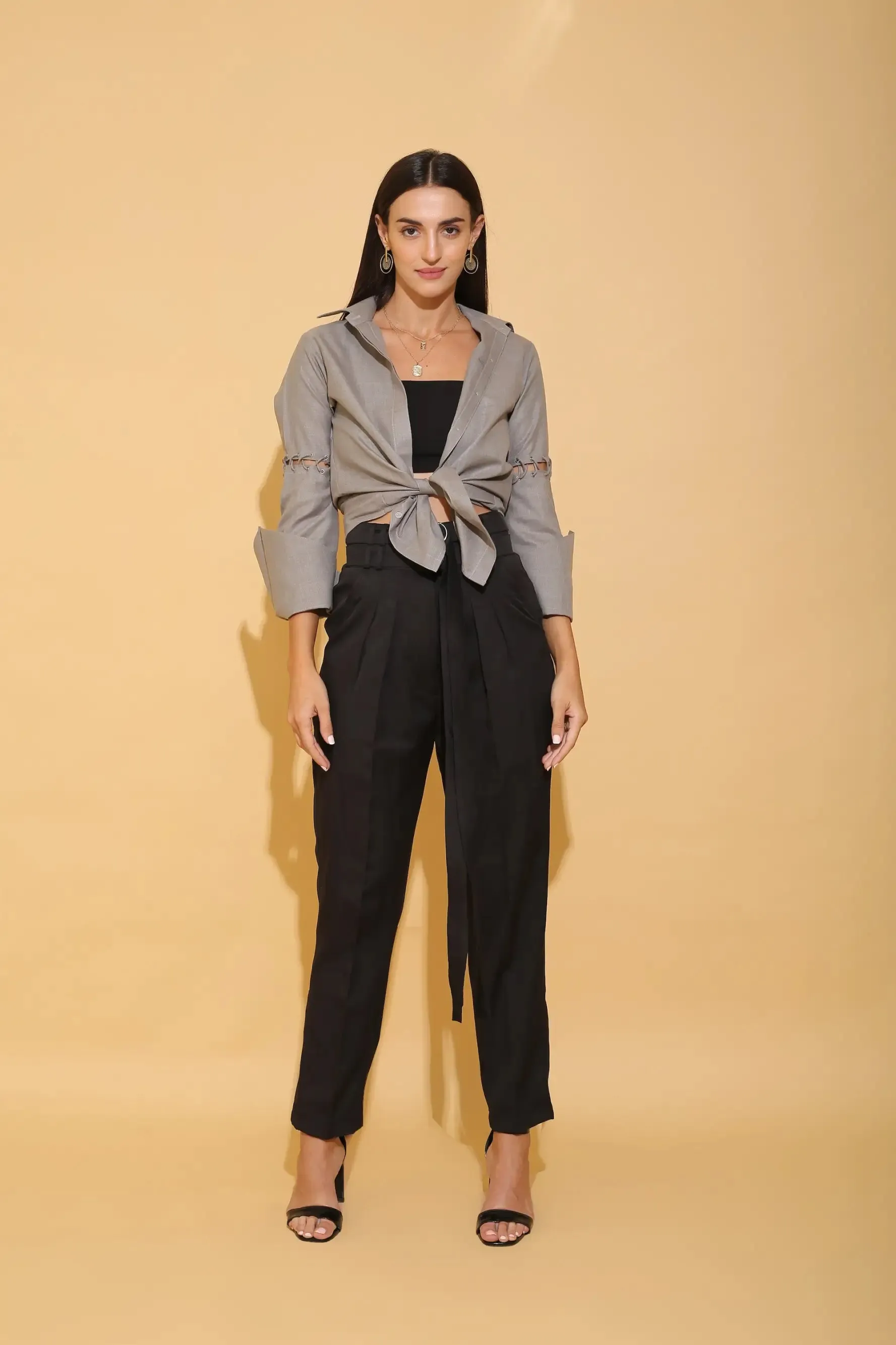 Black Double Belted Pants