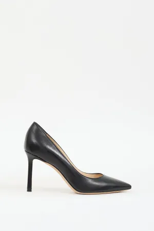 Black Leather Romy Pointed Toe Pump