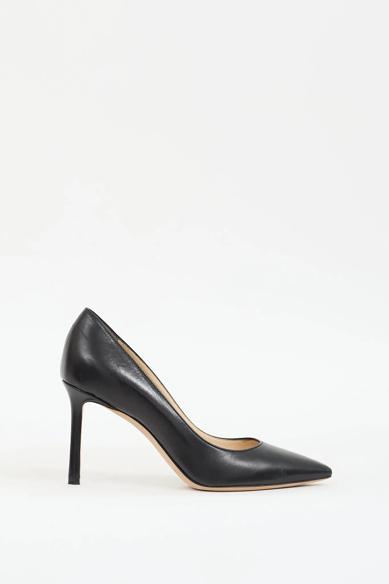 Black Leather Romy Pointed Toe Pump