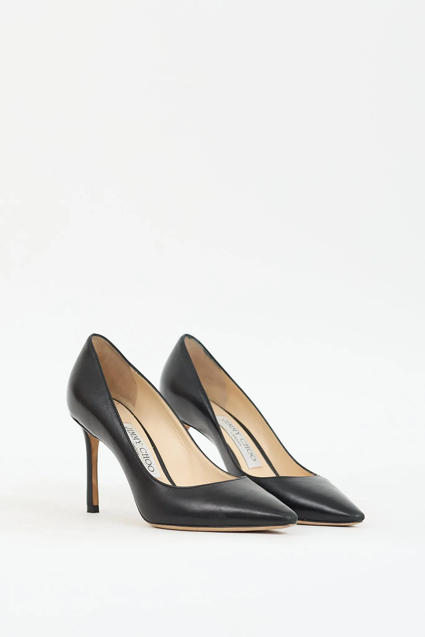 Black Leather Romy Pointed Toe Pump