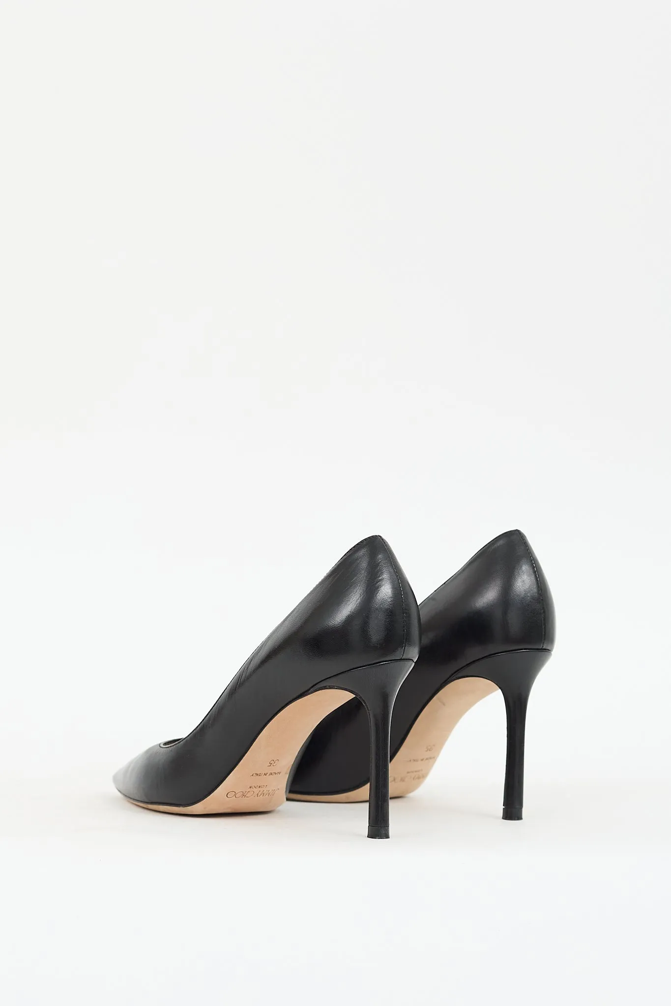 Black Leather Romy Pointed Toe Pump