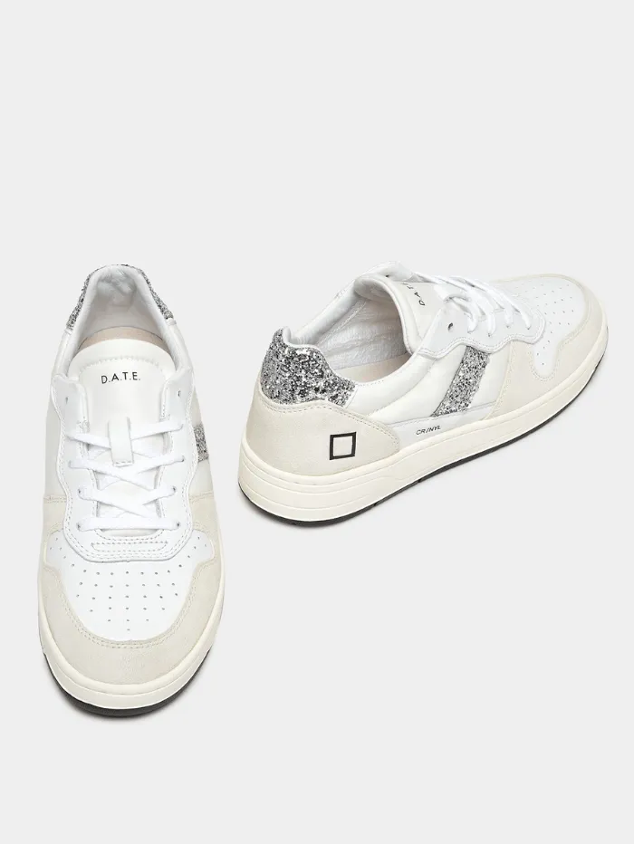 D.A.T.E. Court 2.0 Nylon White Glitter Trainers W401-C2-NY-11