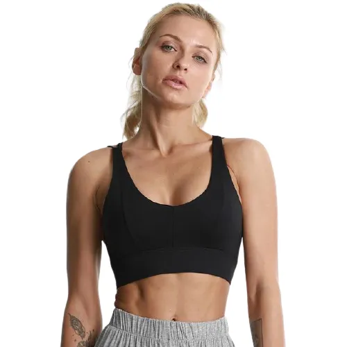 Fashionable Women's Shockproof Widen Hem Push Up Bra With Cross Straps For Yoga