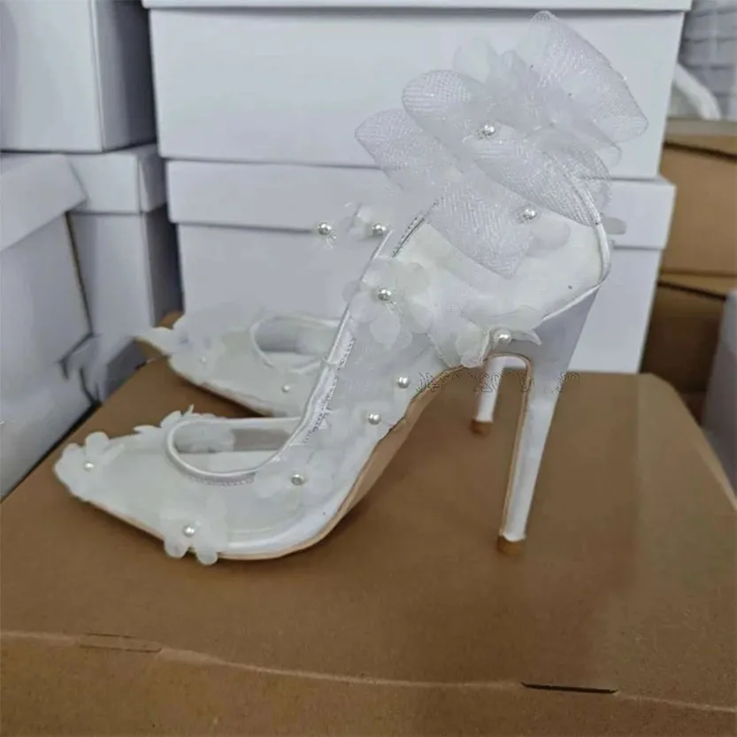 Funki Buys | Shoes | Women's Bow Knot Mesh Bridal Stilettos