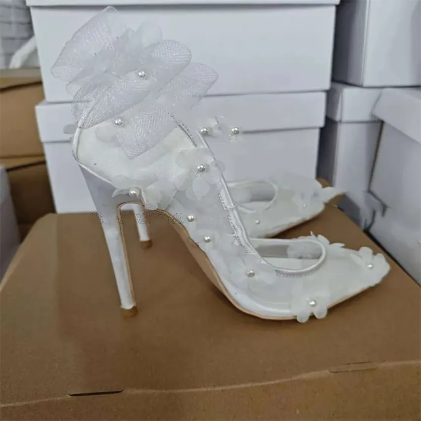 Funki Buys | Shoes | Women's Bow Knot Mesh Bridal Stilettos