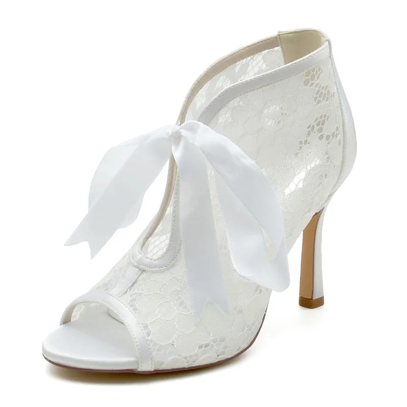 Funki Buys | Shoes | Women's Floral Lace Satin Tie Bridal Shoes
