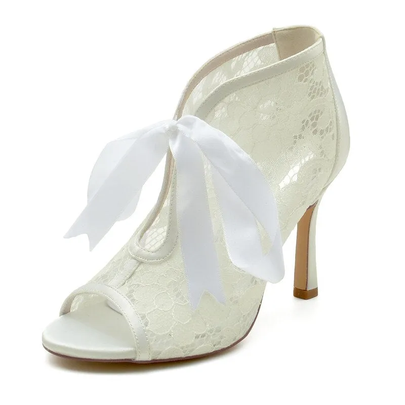 Funki Buys | Shoes | Women's Floral Lace Satin Tie Bridal Shoes