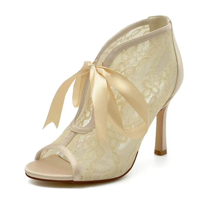 Funki Buys | Shoes | Women's Floral Lace Satin Tie Bridal Shoes
