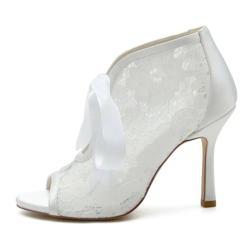 Funki Buys | Shoes | Women's Floral Lace Satin Tie Bridal Shoes