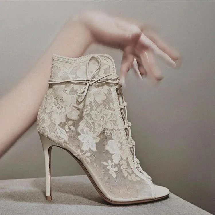 Funki Buys | Shoes | Women's Floral Lace Up Mesh Bridal Shoes