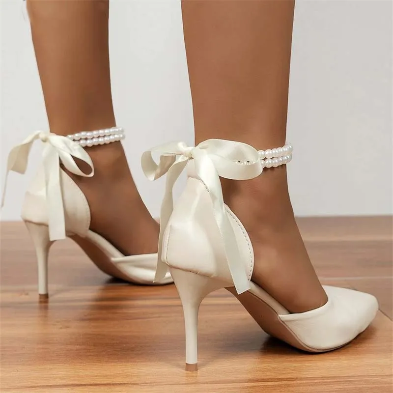 Funki Buys | Shoes | Women's Pearl and Satin Tie Bridal Shoes