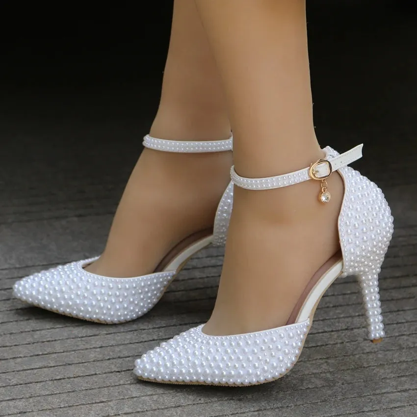 Funki Buys | Shoes | Women's White Pearl Wedding Prom Shoes