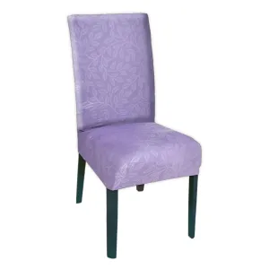 Heart Home Leaf Printed Polyester Stretchable Elastic Dining Chair Cover/Seat Slipcover/Seat Protector (Purple)-50HH0944