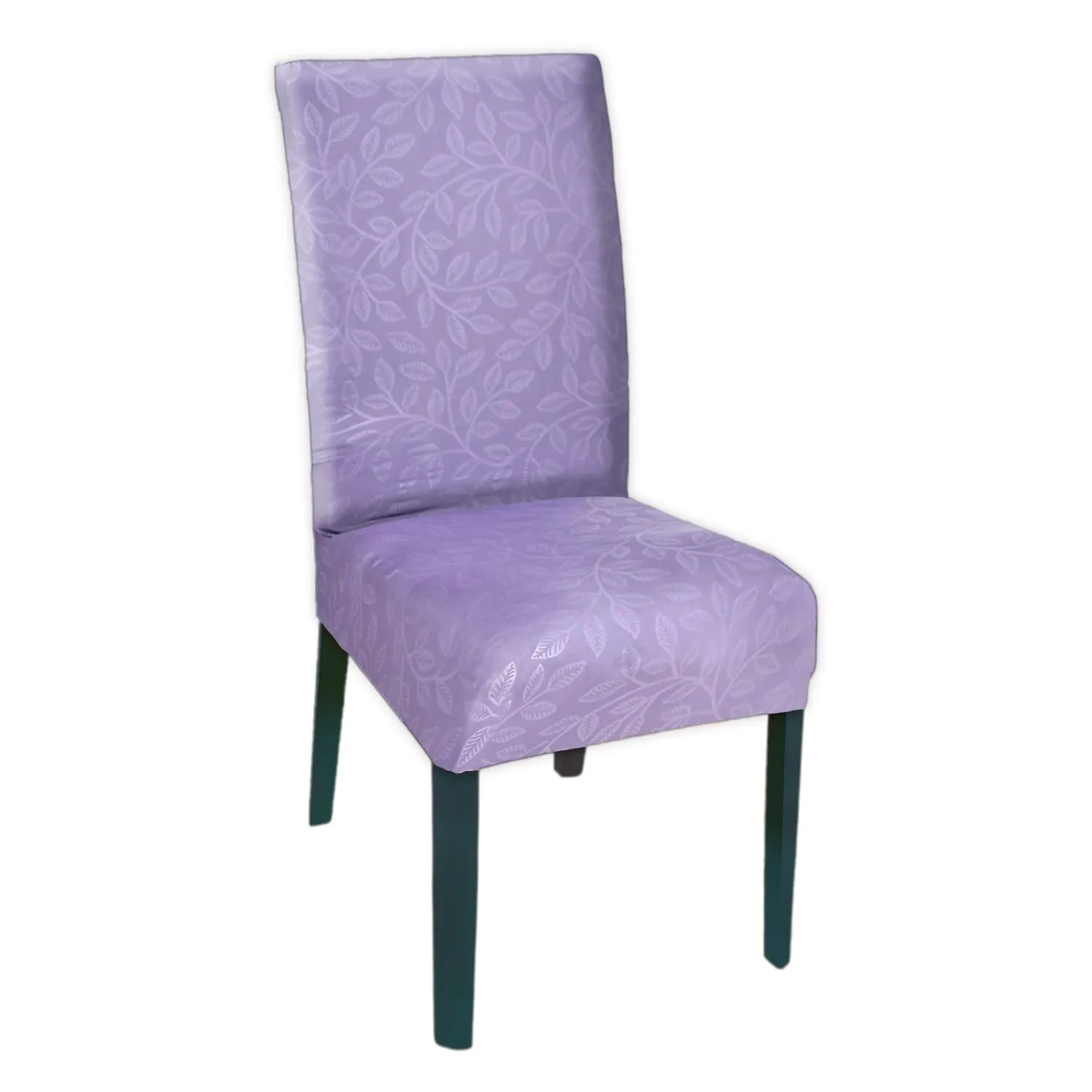Heart Home Leaf Printed Polyester Stretchable Elastic Dining Chair Cover/Seat Slipcover/Seat Protector (Purple)-50HH0944