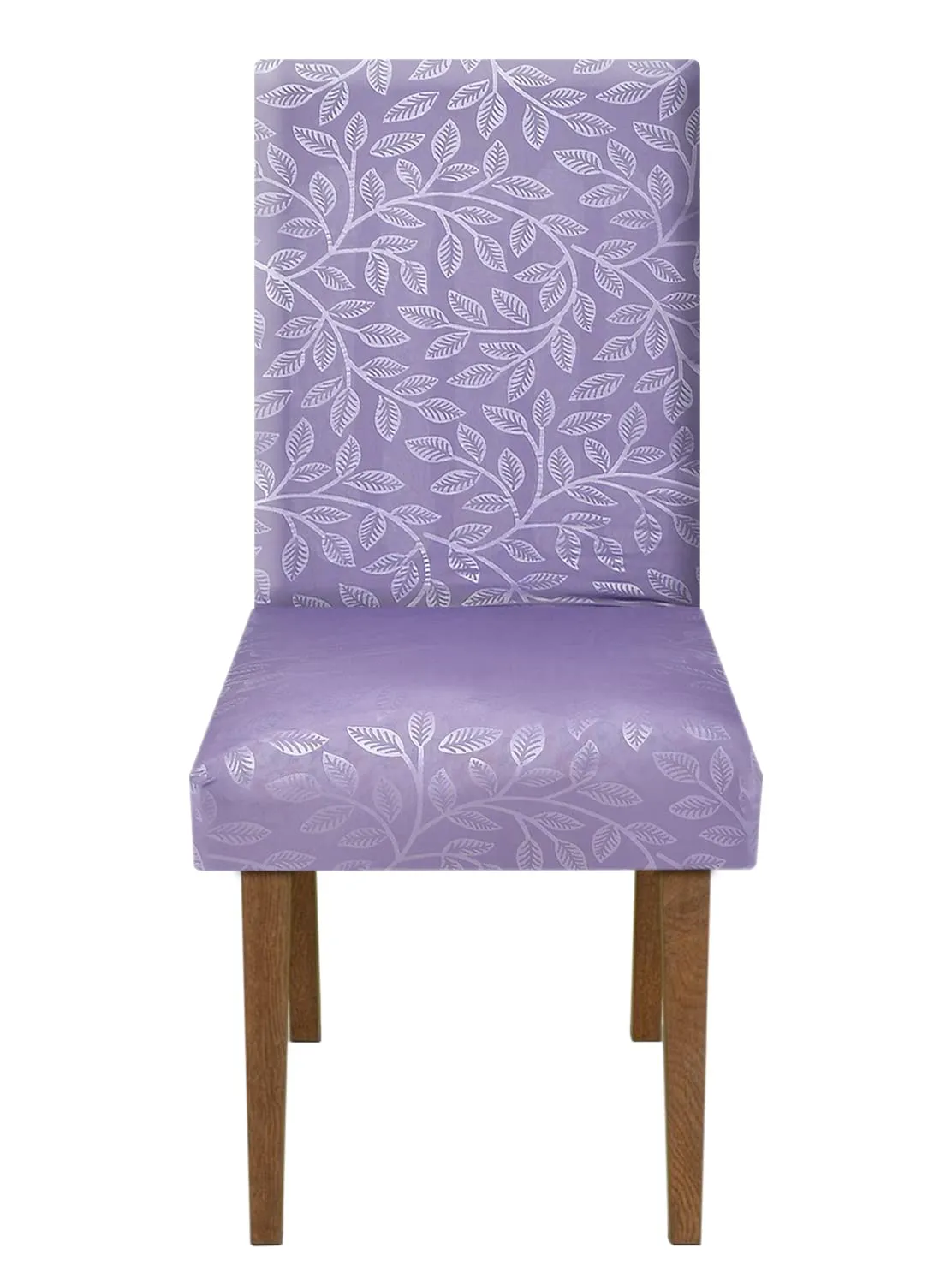 Heart Home Leaf Printed Polyester Stretchable Elastic Dining Chair Cover/Seat Slipcover/Seat Protector (Purple)-50HH0944