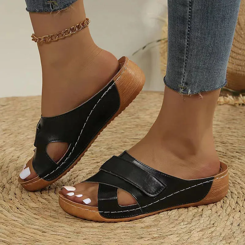 Hnzxzm Fashion Silver Gold Platform Slippers Women Summer Hook Loop Wedges Rome Shoes Woman Med Heel Non-Slip Beach Shoes Sandals 2024