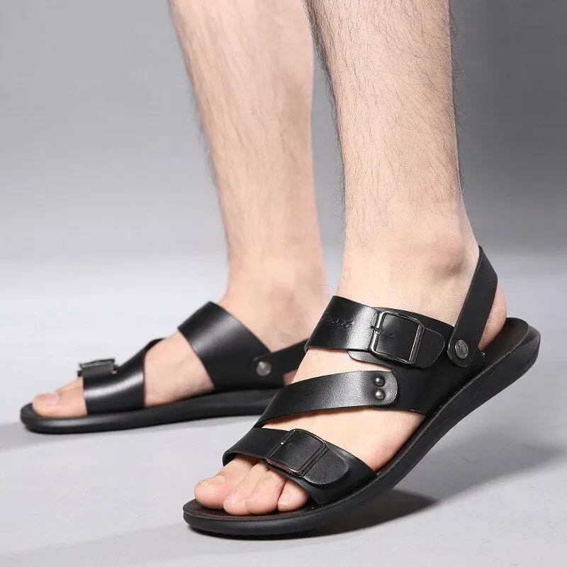 Hnzxzm Genuine Leather Sandals Men Shoes Brand Men Casual Shoes Men Slippers Summer Beach sandalias hombre Comfort Flip Flops