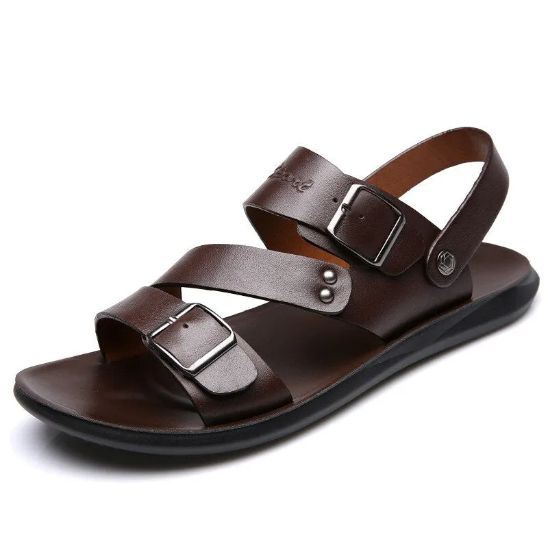 Hnzxzm Genuine Leather Sandals Men Shoes Brand Men Casual Shoes Men Slippers Summer Beach sandalias hombre Comfort Flip Flops