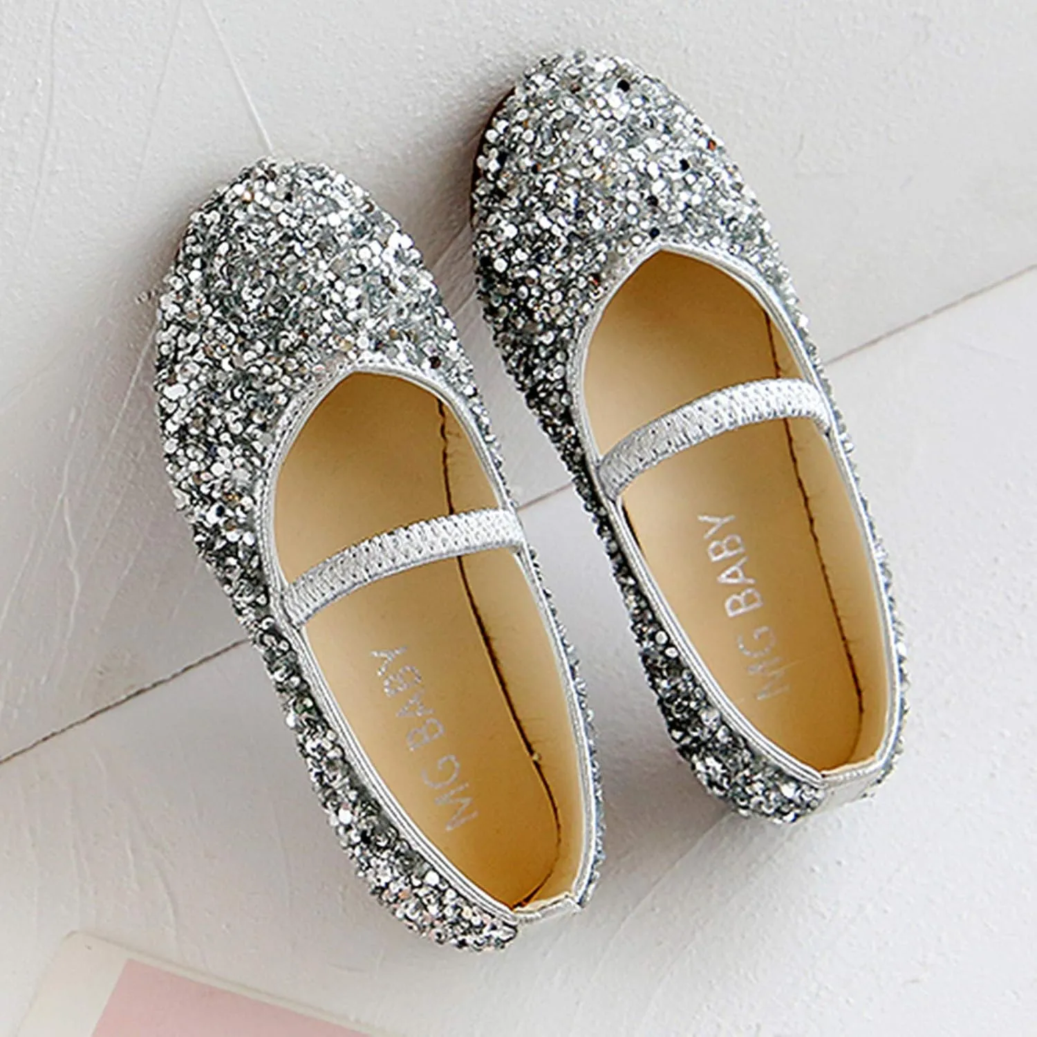 Kids Girls Ankle Sequins Dance Shoes Toddler Baby Sole Rubber Glitter Sandals with Strap Loafers Fancy Pageant Sneakers