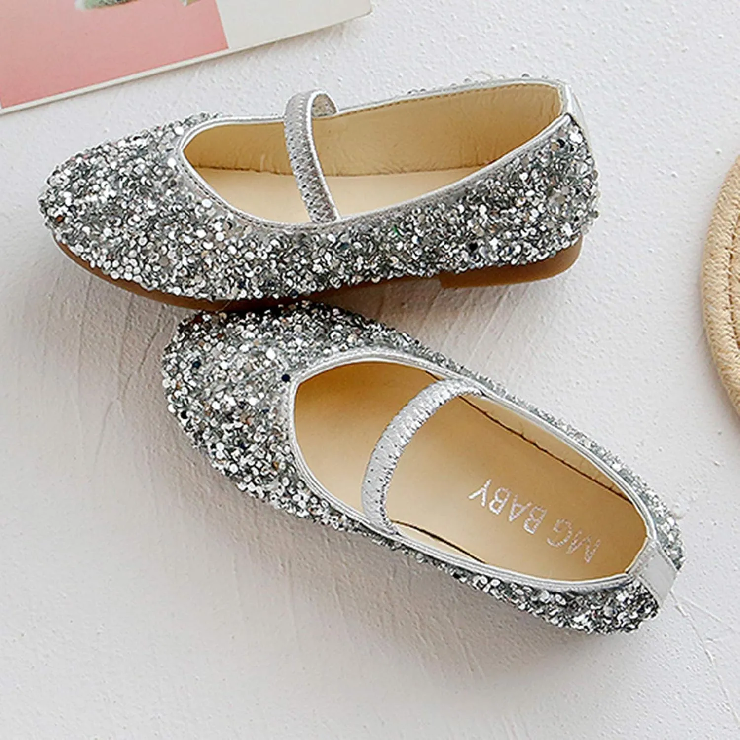 Kids Girls Ankle Sequins Dance Shoes Toddler Baby Sole Rubber Glitter Sandals with Strap Loafers Fancy Pageant Sneakers