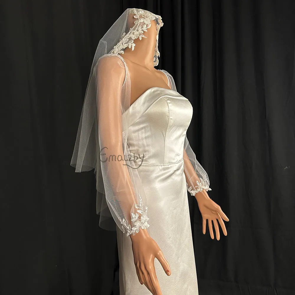 long bohemian sheer tulle bridal sleeve,detachable elegant wedding dress sleeve,lace sleeves BYRDSL109