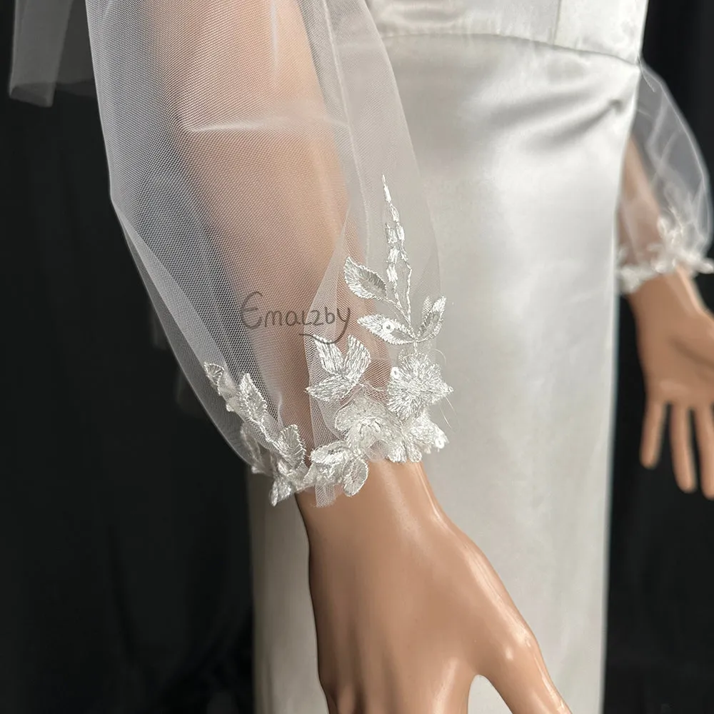 long bohemian sheer tulle bridal sleeve,detachable elegant wedding dress sleeve,lace sleeves BYRDSL109