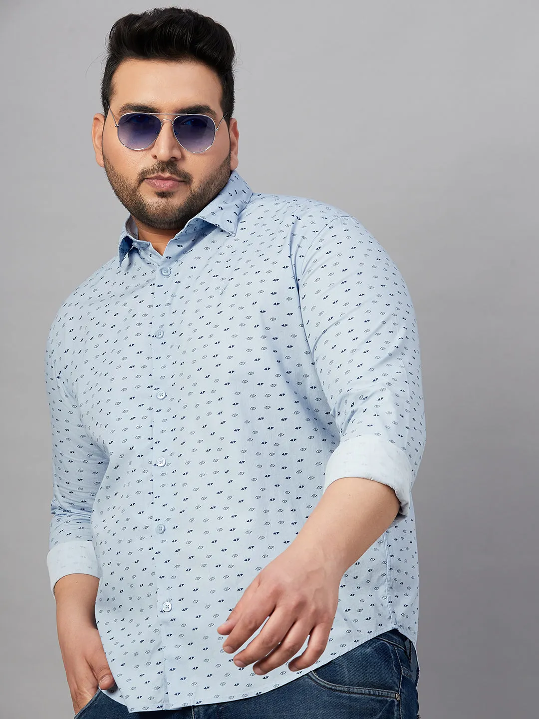 Men Printed Blue Smart Shirt