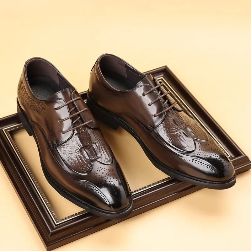 Men's Breathable Comfortable Business Lace Up Oxford Shoes Fashion Classic Carved Lace Up Leather Low Heels Dress Shoes