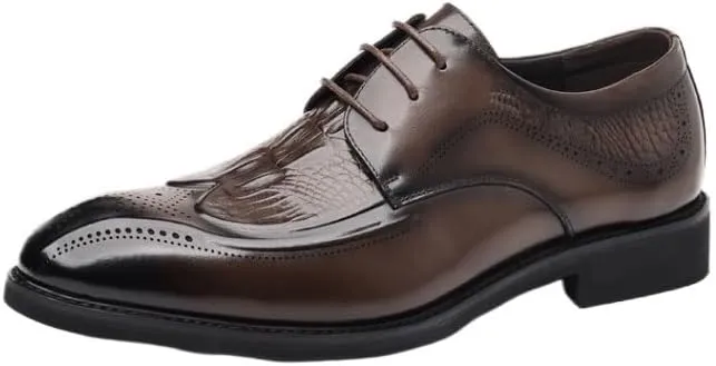 Men's Breathable Comfortable Business Lace Up Oxford Shoes Fashion Classic Carved Lace Up Leather Low Heels Dress Shoes