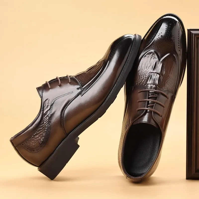 Men's Breathable Comfortable Business Lace Up Oxford Shoes Fashion Classic Carved Lace Up Leather Low Heels Dress Shoes