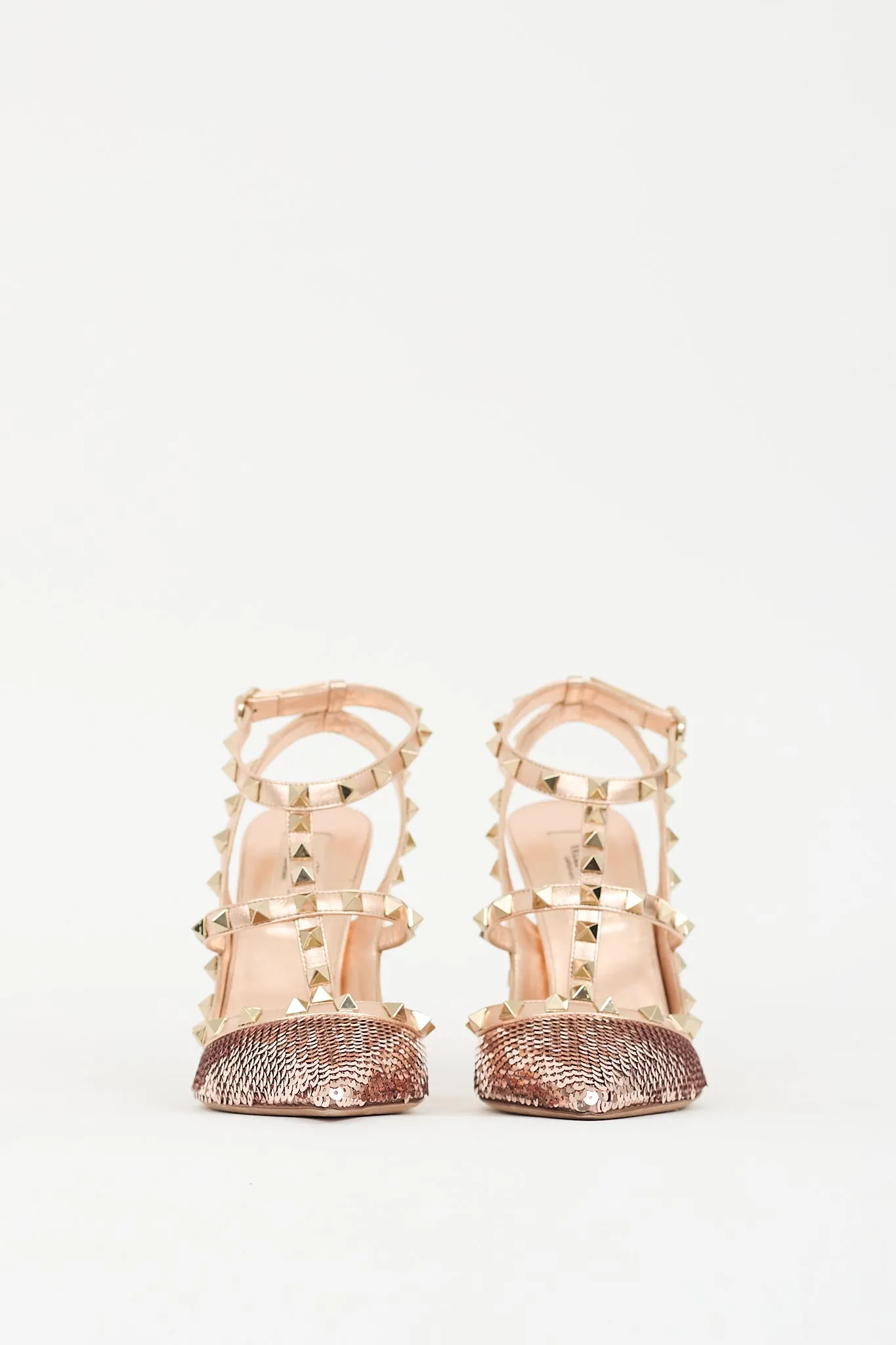 Pink Leather & Sequined Rockstud Caged Pump