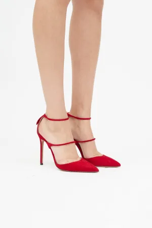 Red Suede Minute Strappy Pump