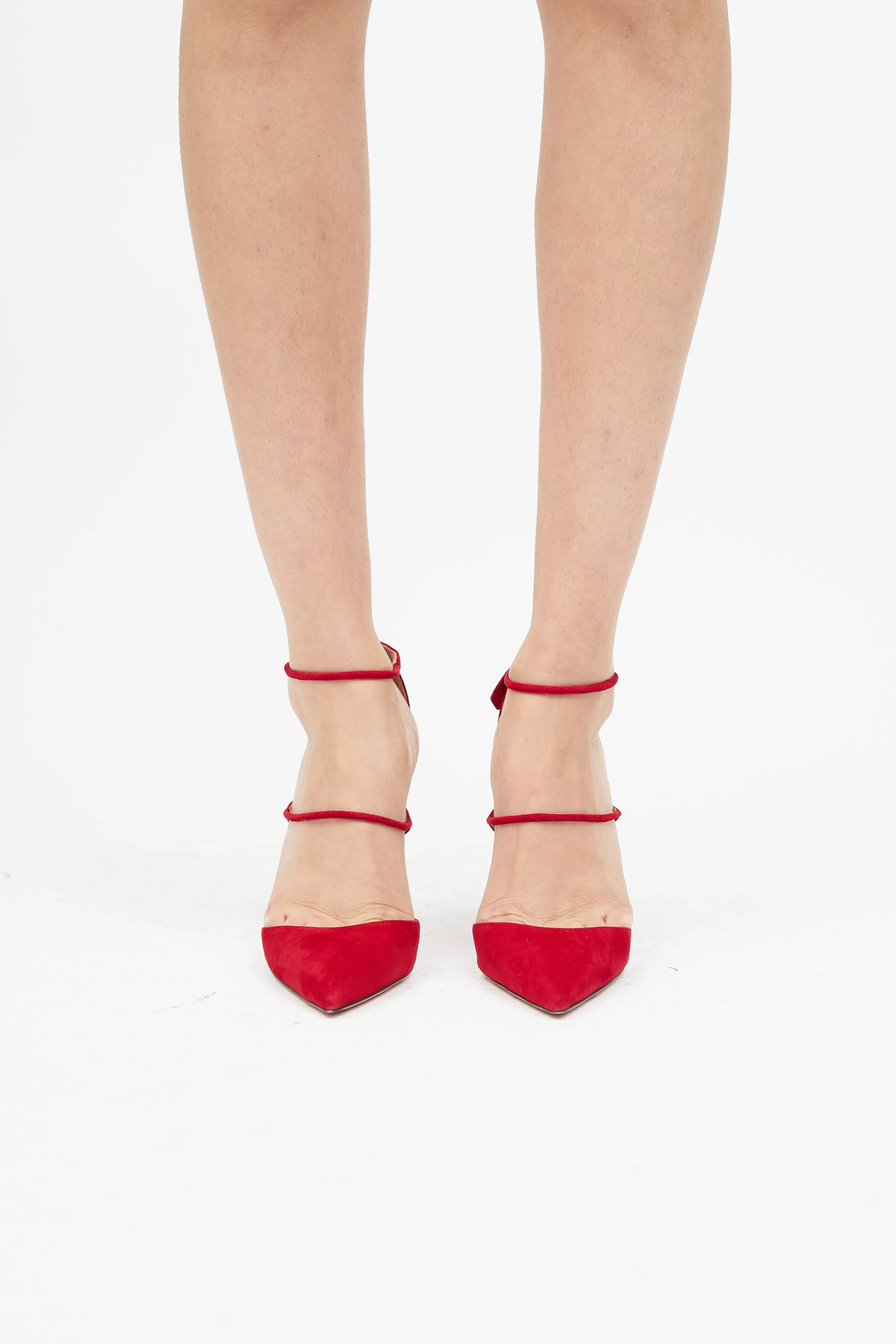 Red Suede Minute Strappy Pump