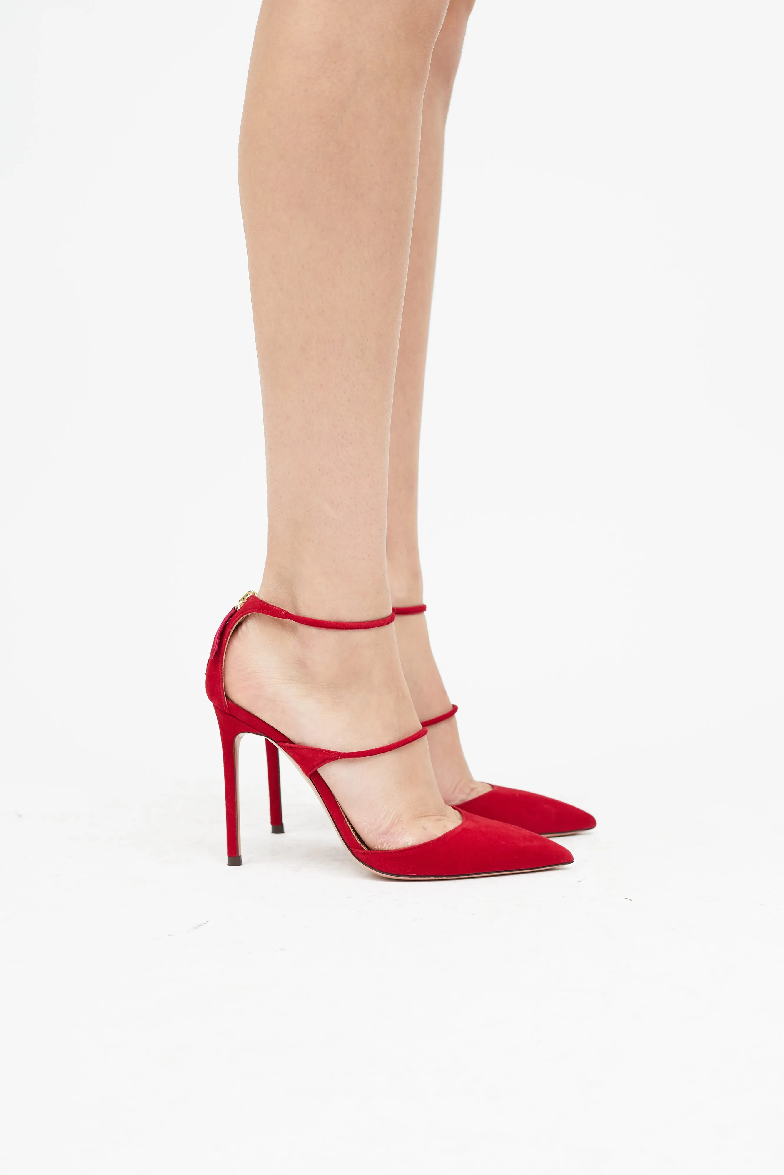 Red Suede Minute Strappy Pump