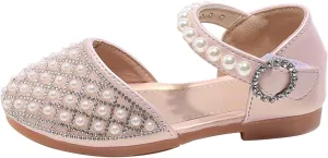 Toddler Girls Glitter Pearl Sandals Adjustable Straps Closed Toe Kids Mary Jane Shoes Dress up Wedding Outdoor