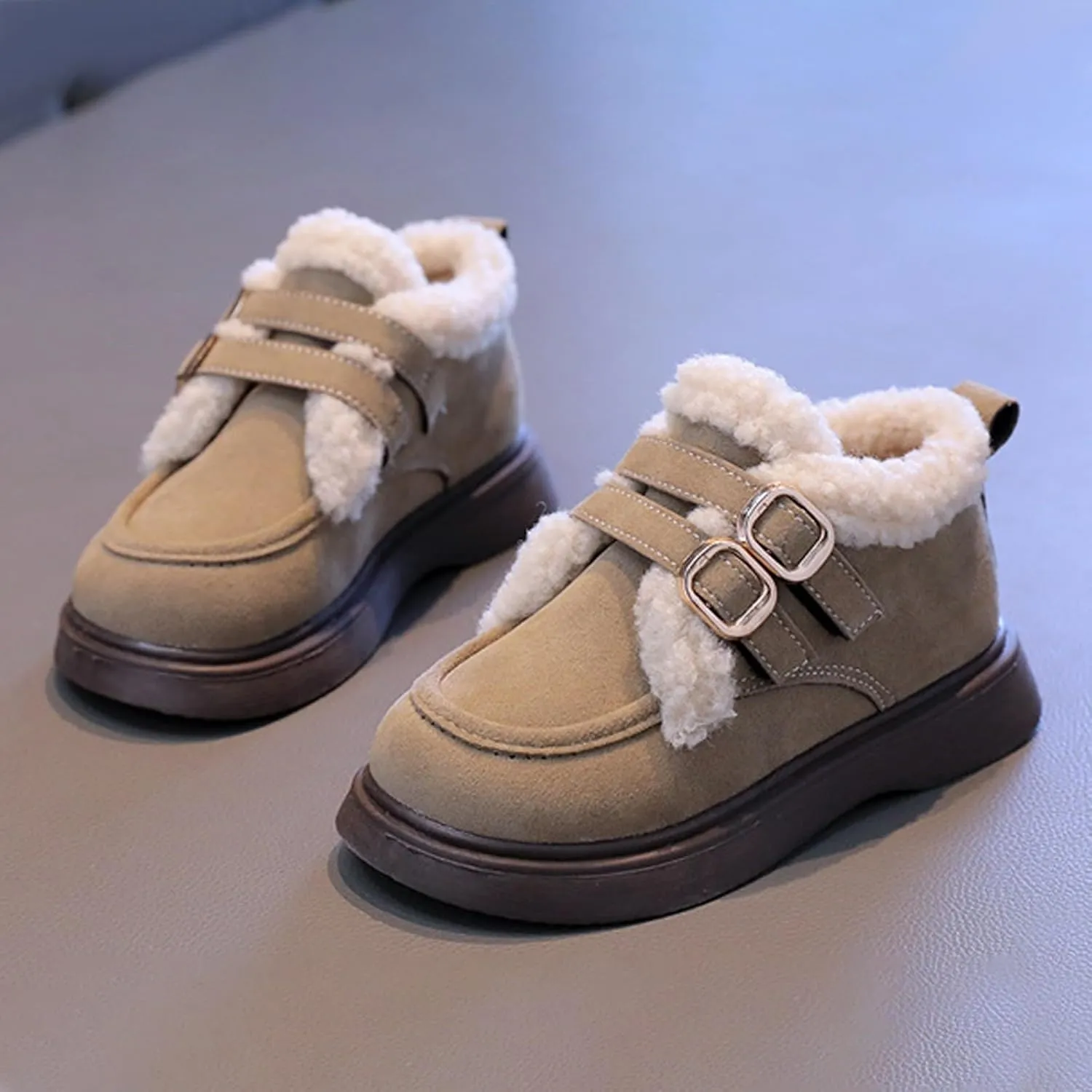 Toddler Kids Winter Snow Boots Slip On Cold Weather Sneakers Anti-Slip Fleece Ankle Boots Baby Girl Glittery Shoes