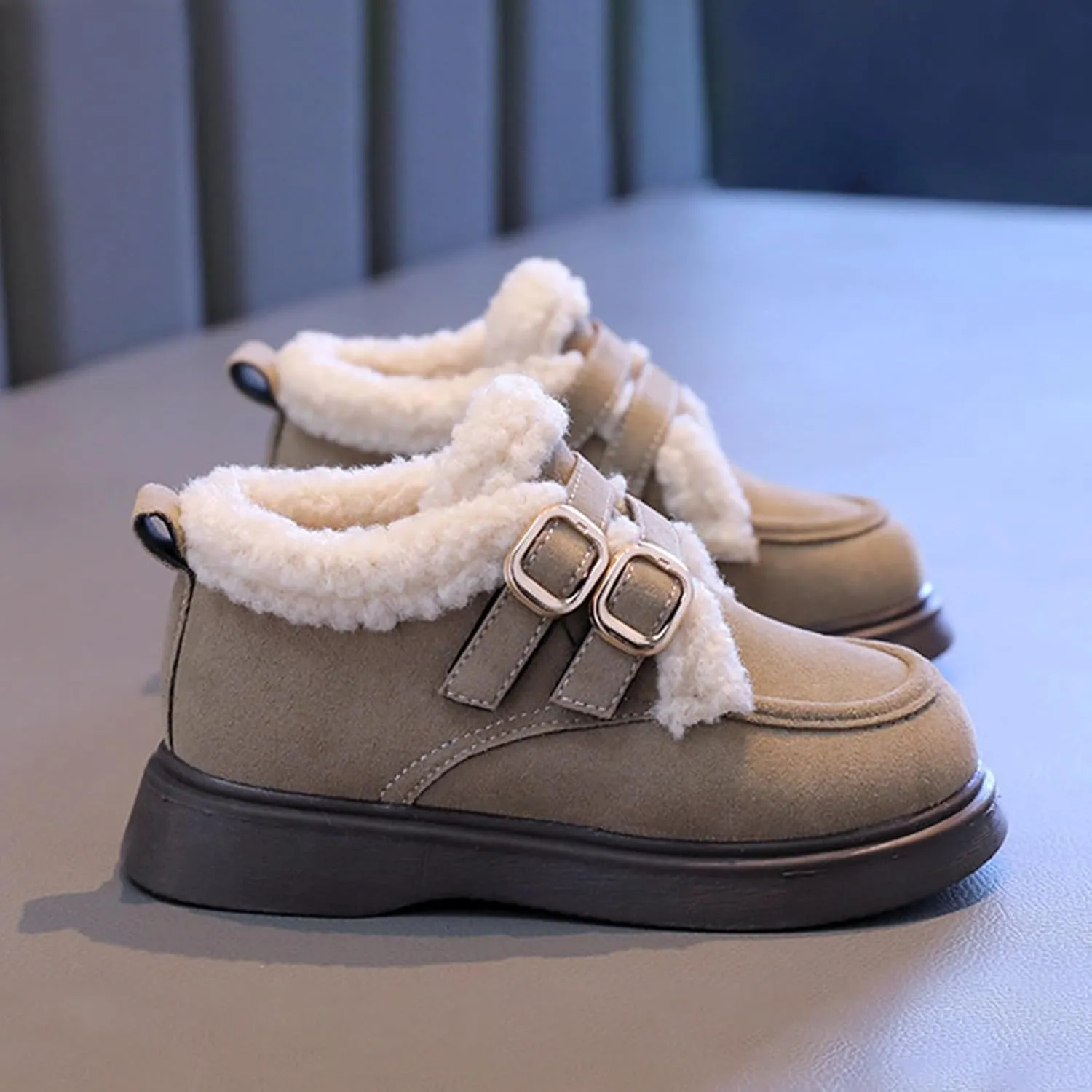 Toddler Kids Winter Snow Boots Slip On Cold Weather Sneakers Anti-Slip Fleece Ankle Boots Baby Girl Glittery Shoes