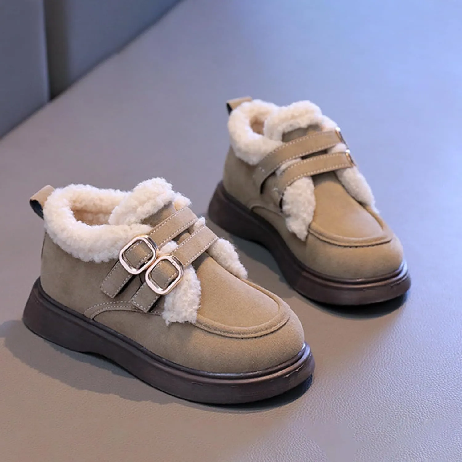 Toddler Kids Winter Snow Boots Slip On Cold Weather Sneakers Anti-Slip Fleece Ankle Boots Baby Girl Glittery Shoes