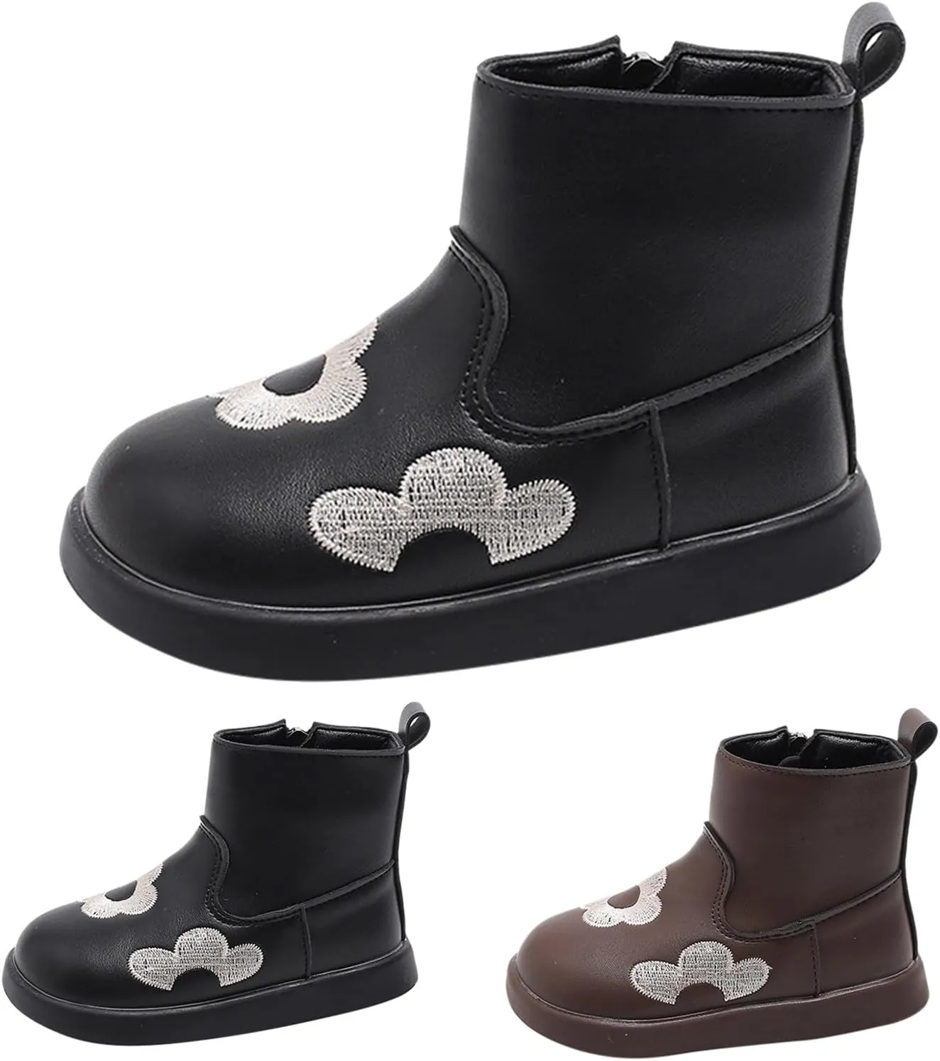 Toddler/Little Girls Short Ankle Boots Kids Flower Embroidery Side Zipper Dress Booties Casual School Flat Teenage Boots