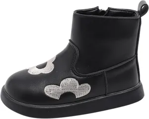 Toddler/Little Girls Short Ankle Boots Kids Flower Embroidery Side Zipper Dress Booties Casual School Flat Teenage Boots