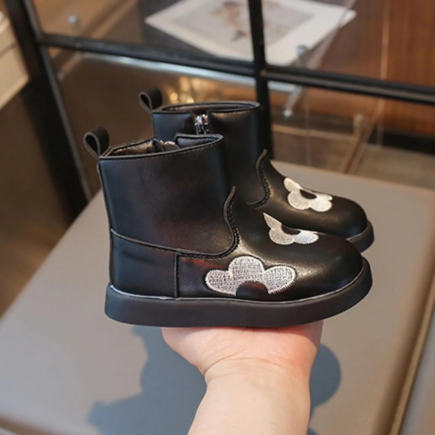 Toddler/Little Girls Short Ankle Boots Kids Flower Embroidery Side Zipper Dress Booties Casual School Flat Teenage Boots