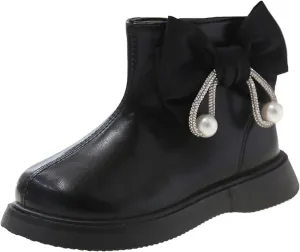 Toddler/Little Girls Sweet Short Ankle Boots Kids Cute Bowknot Water-Proof Side Zipper Low Heel Dress Booties