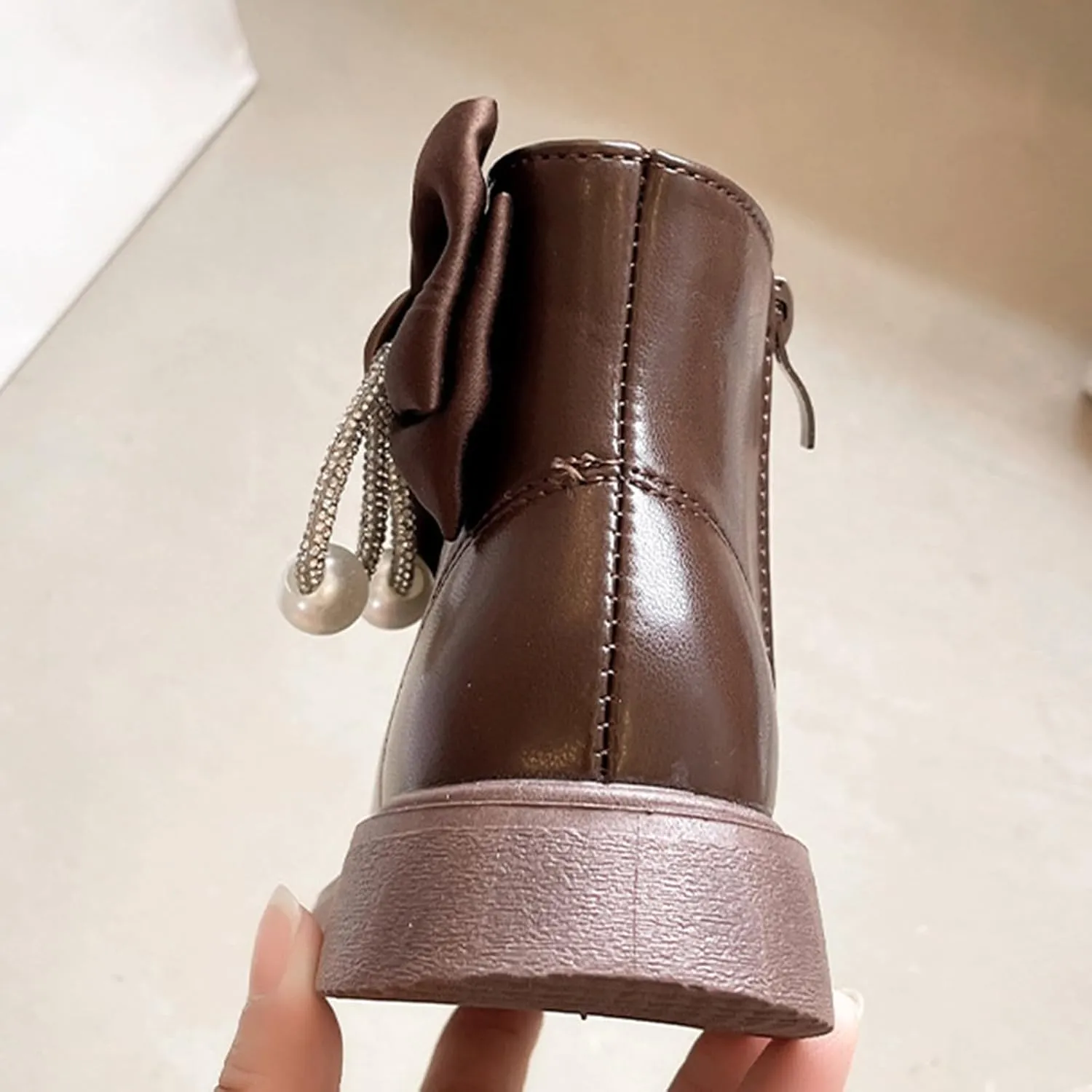 Toddler/Little Girls Sweet Short Ankle Boots Kids Cute Bowknot Water-Proof Side Zipper Low Heel Dress Booties